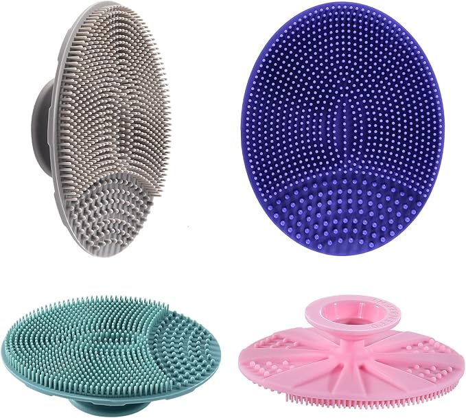INNERNEED Silicone Face Cleansing Scrubber, Exfoliating Scrub Manual Handheld Facial Brush Blackhead Remover, Food-Grade Soft Bristle (Pack of 4)