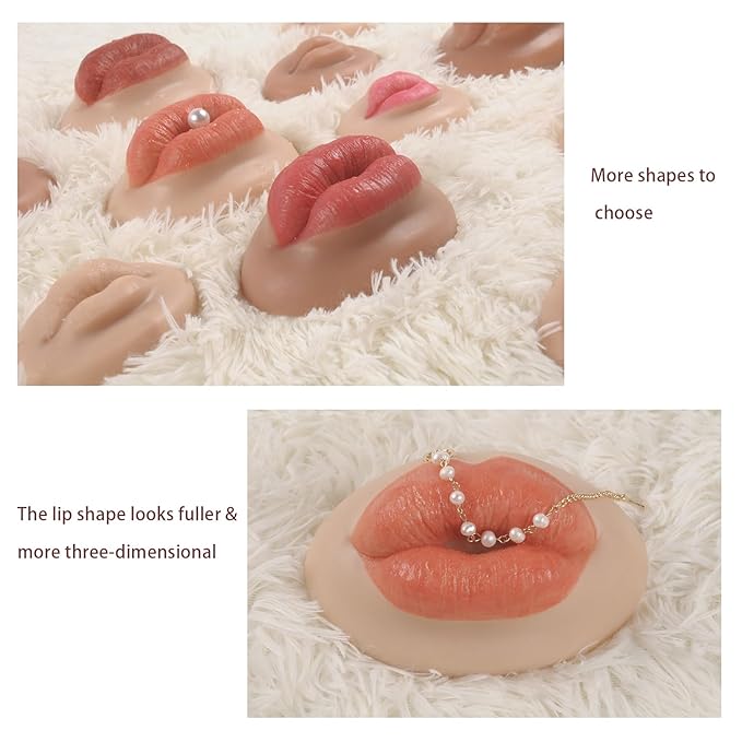 3D Silicone Fake Lips Large with Lipstick for Makeup Tattoo Practice Realistic Artificial Lip Mannequin for Beginners Artists (Charming Smiling Lip,Tan)