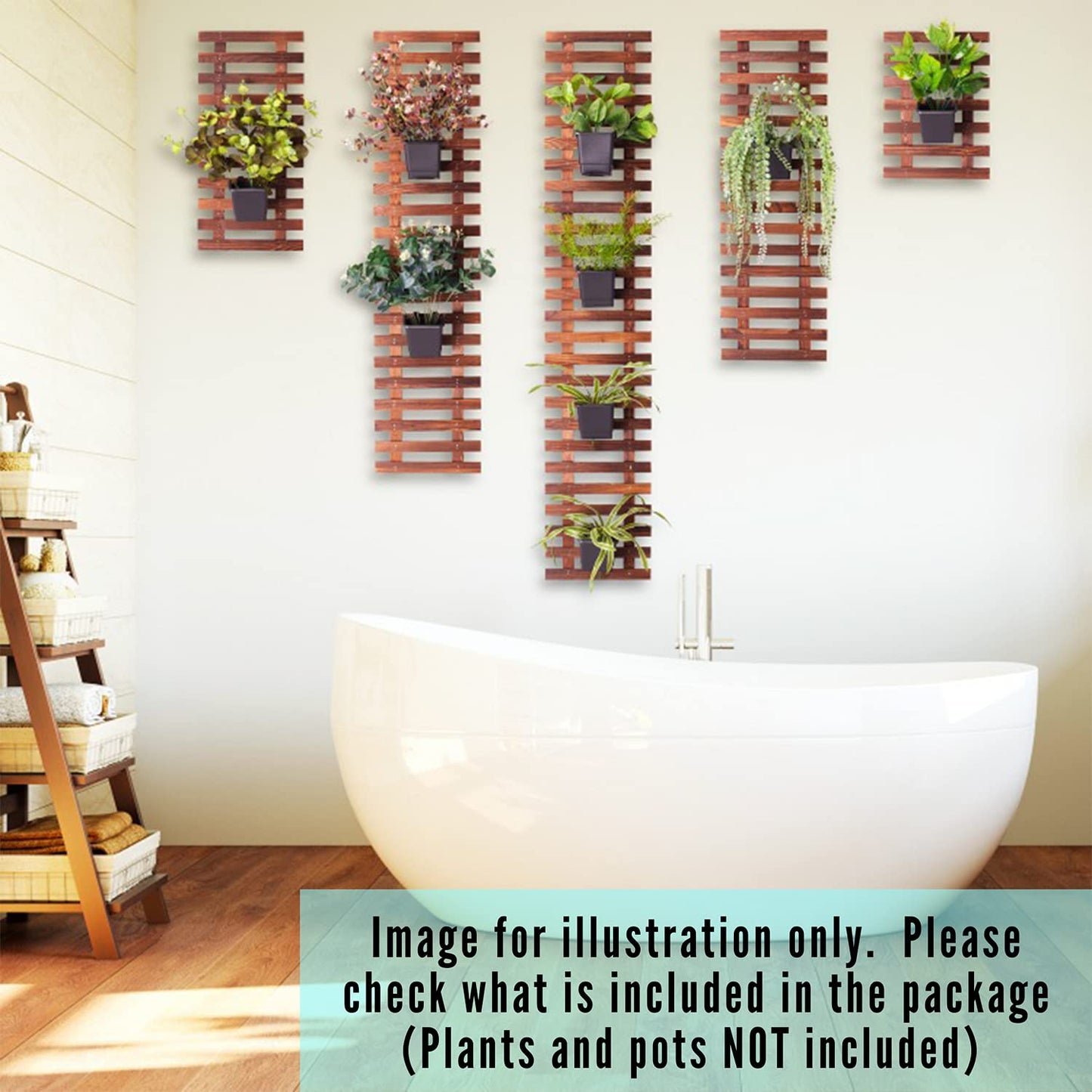 ShopLaLa Wall Planter - Hanging Wooden Wall Planter for Indoor Outdoor Plants, Vertical Garden, Plant Wall Mount Planter, Air Plant Succulent Holder for Flower Pot Display Hanger Frame 47.2" (120cm)