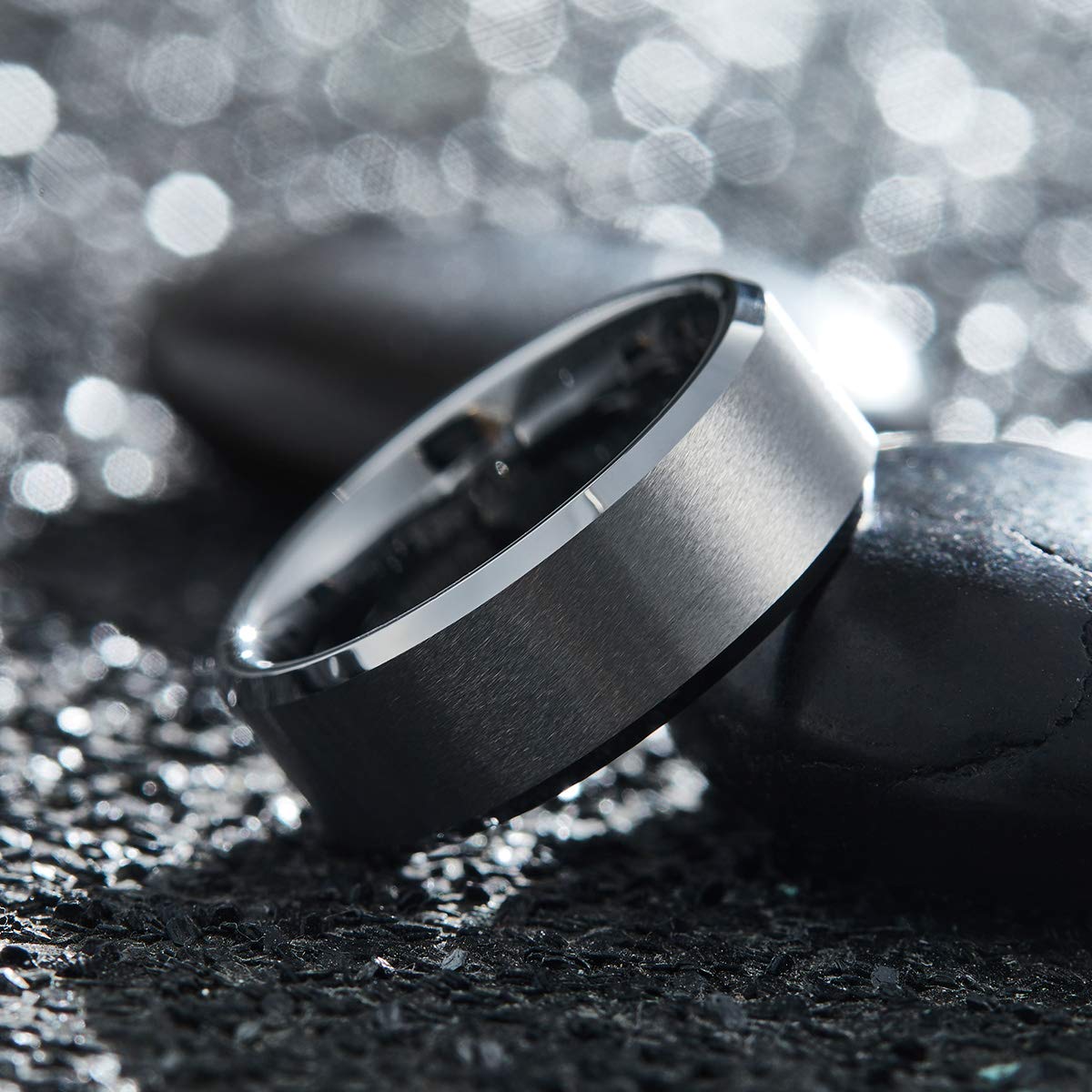 King Will Silver 9mm Men's Wedding Ring - Brushed Matte Finish, Beveled Polished Edge, Comfort Fit Size 12