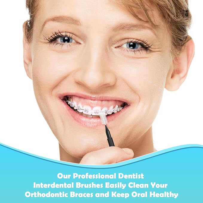 120 Pieces Interdental Brushes, Braces Brush Cleaner Orthodontic Flossers Toothpicks Floss Picks for Braces Kit for Teeth Cleaning Tools Spiral Dental Brush Head for Efficient Oral Care Black