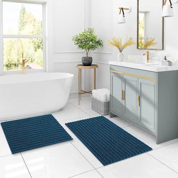 Arotive Luxury Chenille Bathroom Rug Mat, Extra Soft Thick Absorbent Shaggy Bath Rugs, Non-Slip Machine Wash Dry, Plush Bath Mats for Bathroom, Shower and Tub, 47x24, Peacock Blue