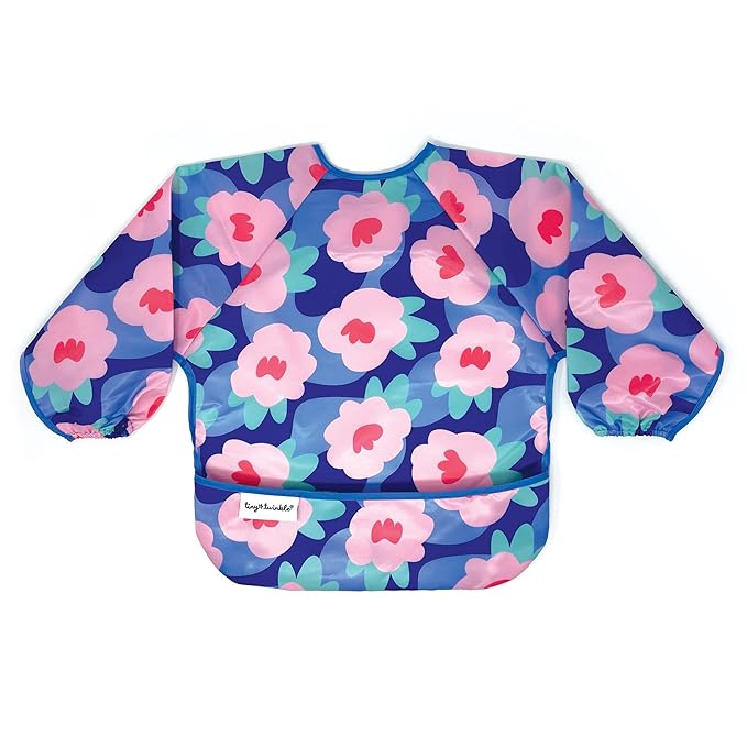 Tiny Twinkle Long Sleeve Bib for Babies & Toddlers – Waterproof Smock Bib for Eating – Machine Washable & Mess-Proof, Baby Feeding Essential & Shower Must-Have(Floral Blue, 2-4Y)