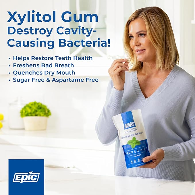 Epic 100% Xylitol Bubblegum Chewing Gum - Sugar Free, Aspartame Free Dental Gum - Supports Oral Health & Fresh Breath - 12 Pieces (Pack of 12)