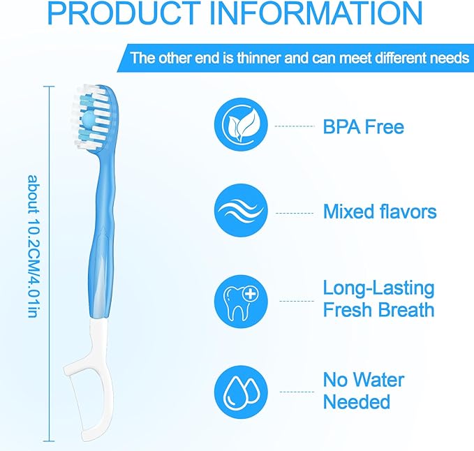 Mini Disposable Toothbrushes with Toothpaste 5 in 1 Travel Portable Toothbrush with Toothpaste + Tongue Scraper + Picks+Floss Travel Case (Mint, 10)