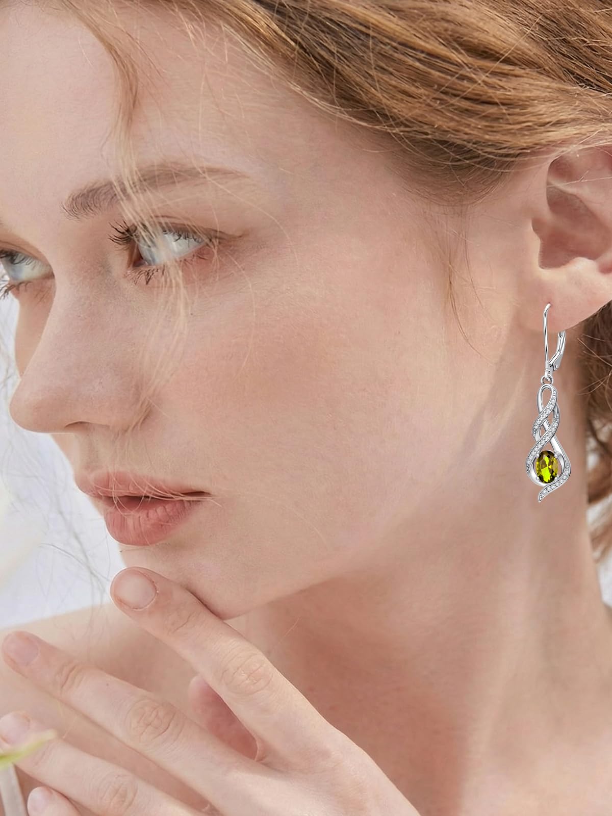 POIUY Peridot August Birthstone Infinity Leverback Dangle Earrings Hypoallergenic Drop Earrings Love Jewelry Anniversary Christmas Wedding Gift for Mom Wife Sister Daughter Girlfriend