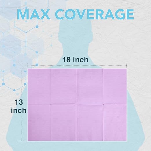 480 Pack Disposable Dental Bibs 13"x18", 3-Ply Waterproof Tattoo Bibs Sheet for Nail Salon, Dental Clinic, Feeding, Tattoo Shop (Purple)