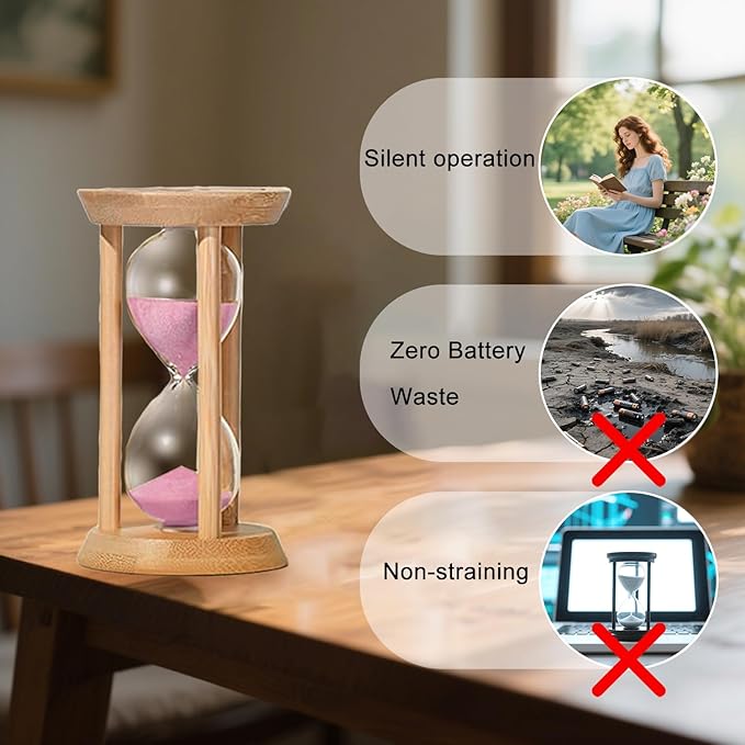 Wood Sand Timer,2 Minute Hourglass,Mini Bamboo Sandglass Timer 2 Min,Unbreakable Sand Clock for Toothbrush Timer,Game,Gift,Pink