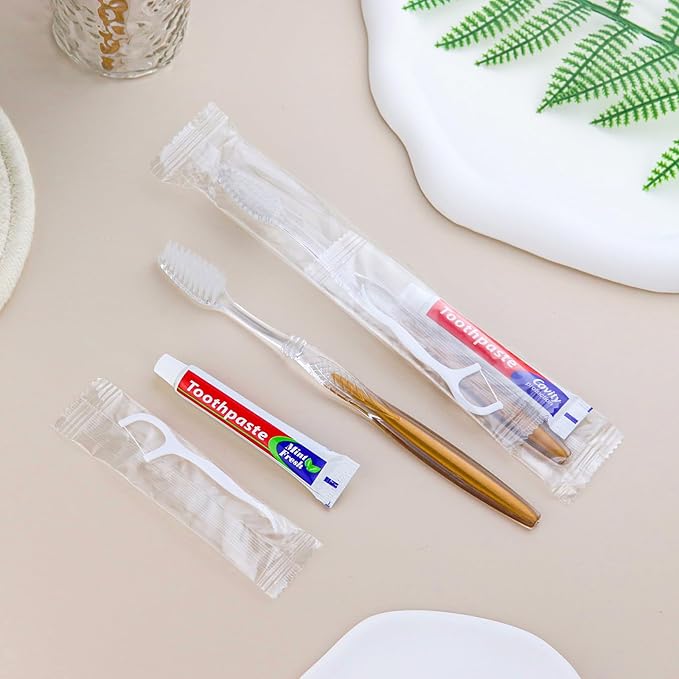 200pcs Disposable Toothbrushes with Toothpaste Floss Individually Wrapped, Disposable Toothbrush Bulk, 10g Toothpaste, Dental Floss Pick, Bulk Toothbrush Kit for Homeless,Airbnb,Hotel,Guest