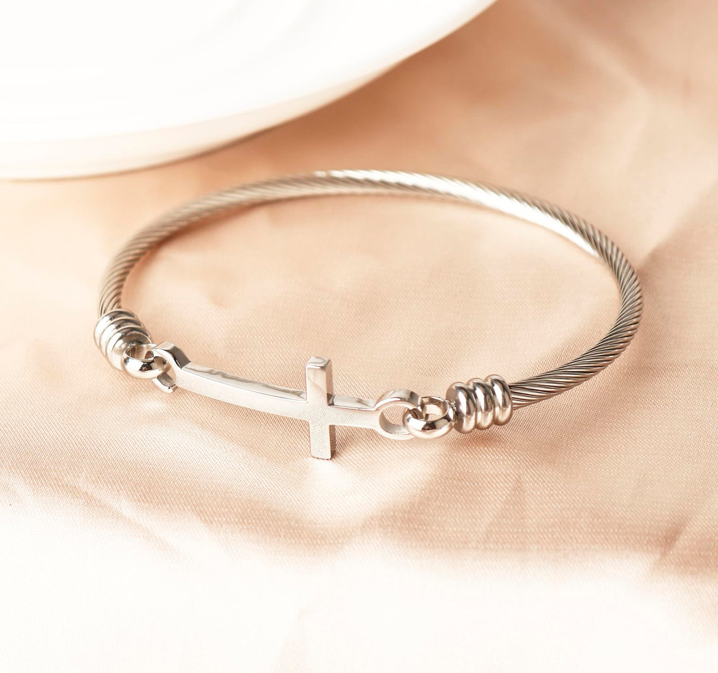 DS Religious Gift for Her Christian Cross Bracelet Bible Verse God is Within Her She Will Not Fall Inspirational Bracelets For Women Stainless Steel Jewelry Gift To Daughter Best Friend (Cross bracelet-Silver 4)