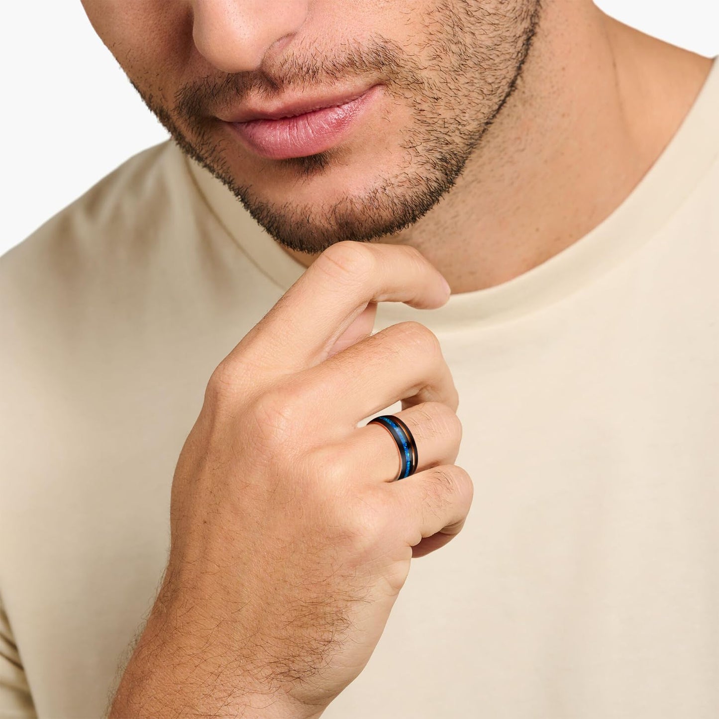 JEWPER 8mm Men Womens Wedding Band Tungsten Rings Black Blue rose gold Fashion Promise Carbide outer ring Inlaid Opal groove design Matte Finish Edge Comfort Fit Size(11)