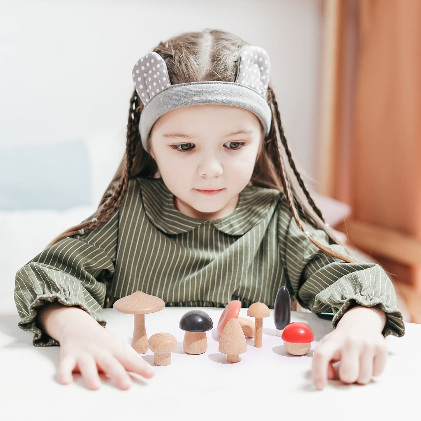 Promise Babe Wooden Mushroom Toys, Montessori Wooden Blocks Stacking Toys for Toddlers 11 Pcs, Miniature Mushroom Various Sizes Woodland Creative Craft Home Decor