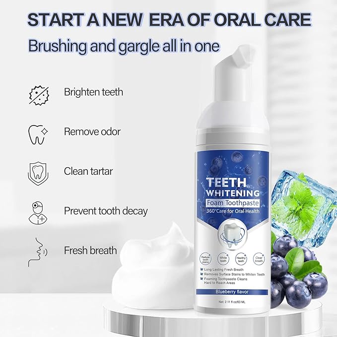 Teeth Whitening Toothpaste with Fluoride, Mousse Foam Toothpaste, 2 Pack Foam Toothpaste for U-Shape Electric Toothbrush, Oral Care-Toothpaste Replacement Natural Mouth Wash Water