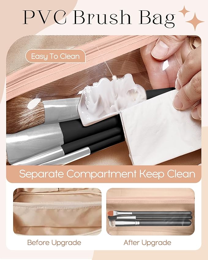 Bistup Makeup Bag Travel Cosmetic Bag Toiletry Make Up Bags Cute Women Large Capacity Big Medium Leather Mushroom Aesthetic Girl Teen Teenage Foldable Expandable Open Flat Zip