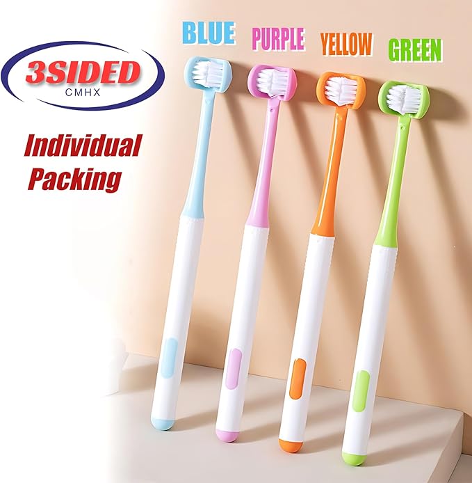 3 Sided Autism Toothbrush Three Bristles for Special Needs Adult Soft Bristles Soft and Gentle for Complete Tooth and Gum Care (Pink 1PCS)
