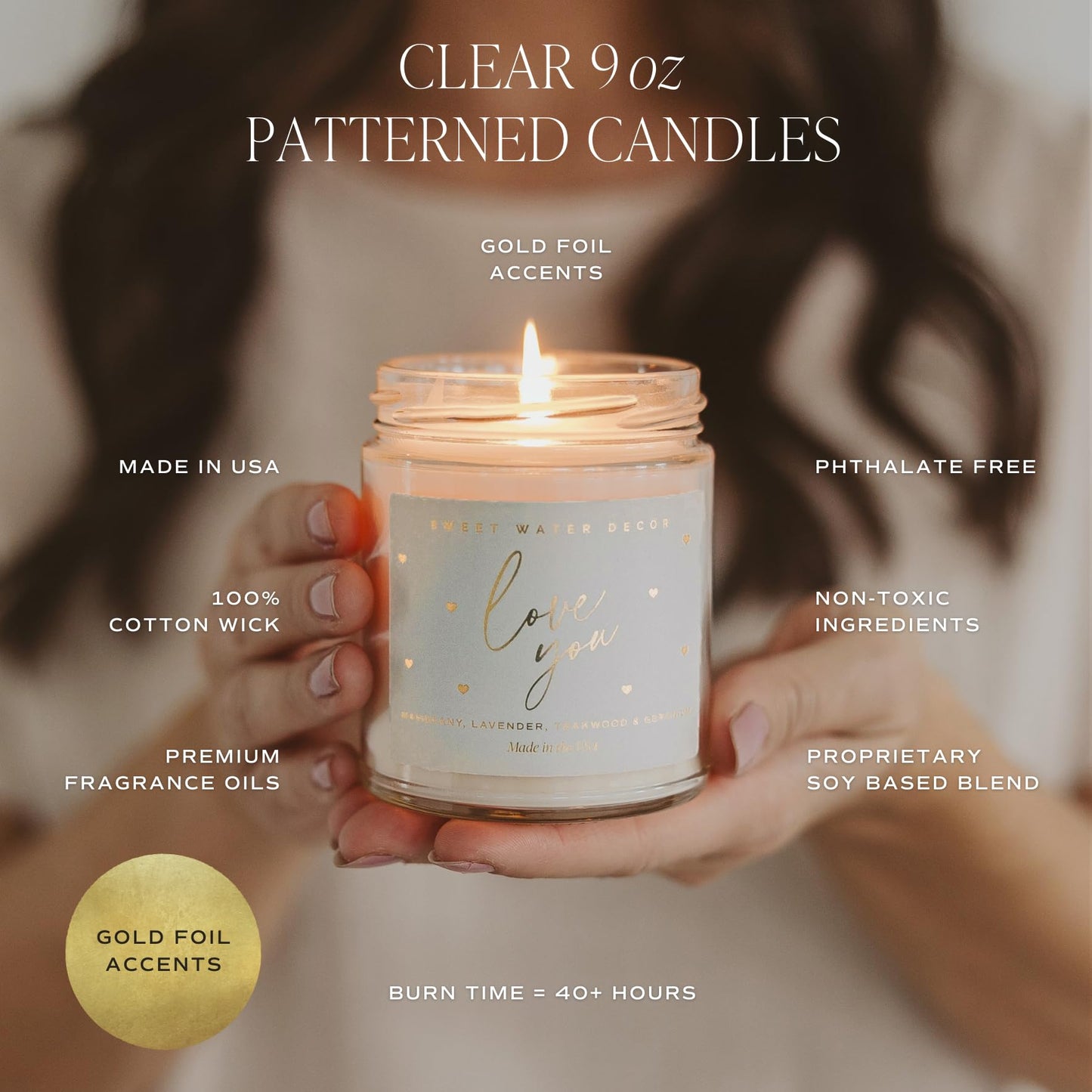 Sweet Water Decor Salt and Sea Patterned Candle – Soy Candles with Sea Salt, Citrus, Musk, Amber Aroma– 40 Hour Burn – 9oz Clear Glass Jar – Ocean Summer Candles for Home Decor