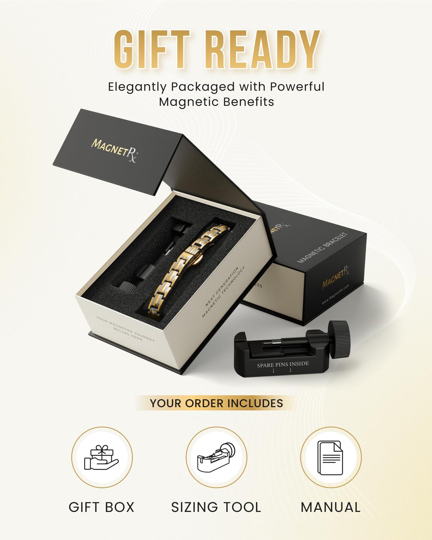 MagnetRX® Magnetic Bracelets for Women - EllipseMAX 5X Strength 5,000 Gauss Magnets - Designed in USA & PATENT PENDING - Premium Titanium Womens Magnetic Bracelet & Adjustable Length (Silver/Gold)