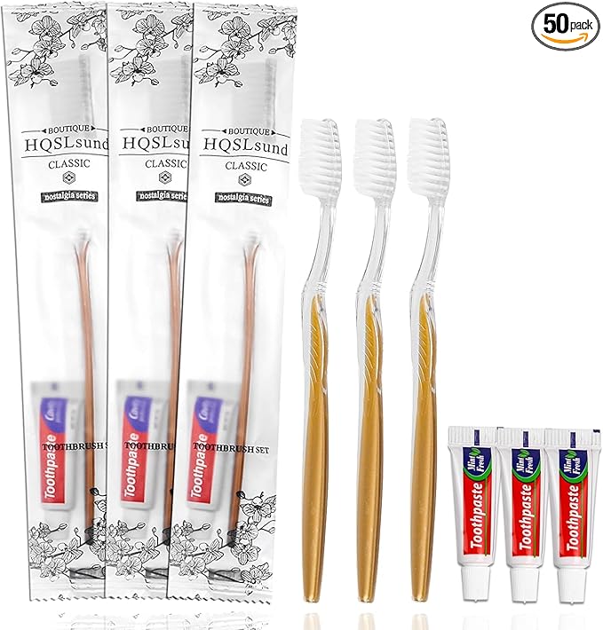 50 Pack Disposable Toothbrushes with Toothpaste Individually Wrapped, Travel Toothbrush Kit, Hotel Toothbrushes Bulk for Hotel,Airbnb,Homeless