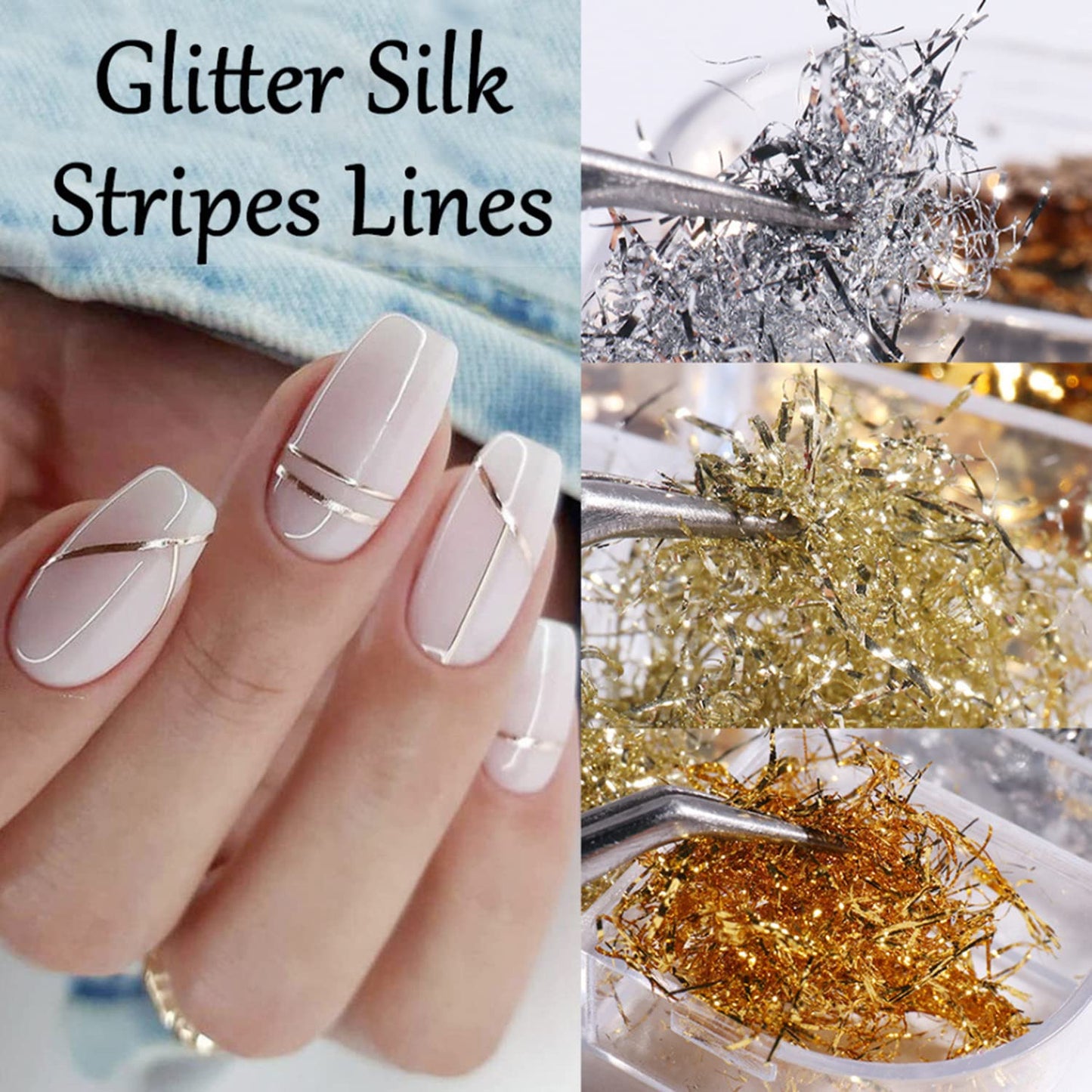 Nail Art Foil Glitter Flakes, Holographic Ultra-Thin Aluminum Foil Sequins Design, Metallic 3D Sparkly Nail Foils Acrylic Supplies for Women Girls Manicure Shiny Decorations, Gold Foil Nail Art Tips