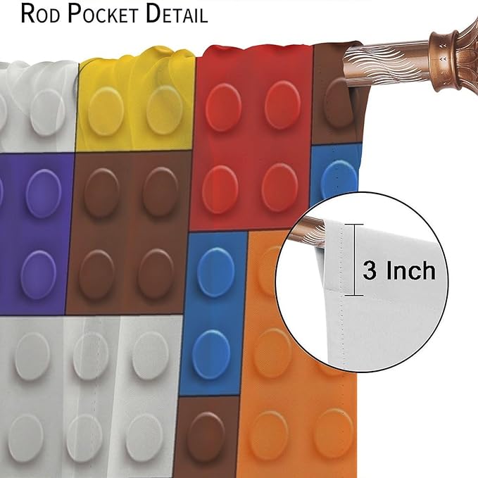 Kids Boy Curtain Blocks Toy Abstract Outline Colorful Geometric Brick Print Curtain for Boys Girls Nursery Room Curtains 52x84 Inch 2 Panels(Decor Curtains