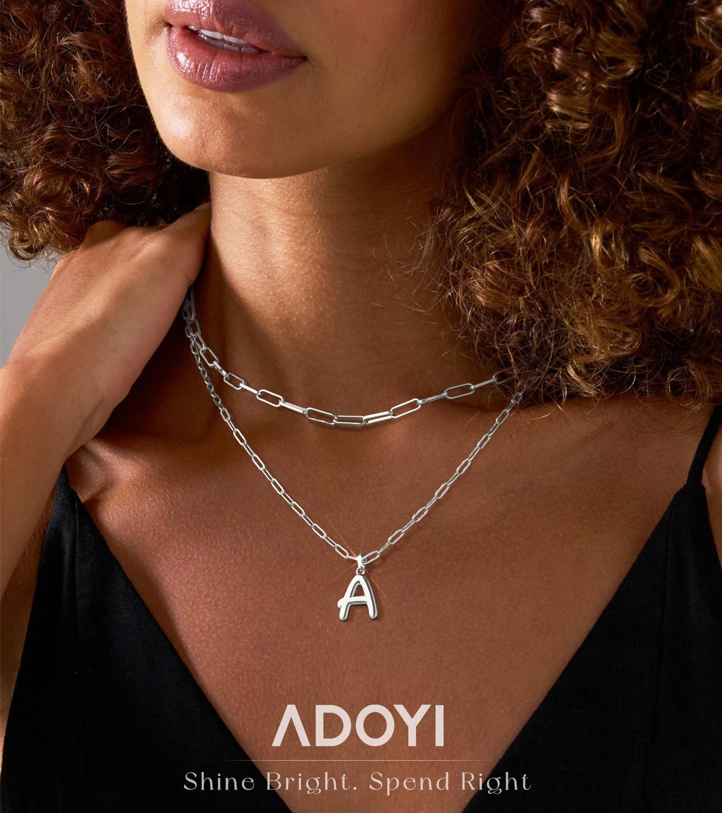 adoyi Silver Initial Necklace for Women 14k Gold Plated Layered Bubble Letter Necklaces Trendy Jewelry Chain Name Q Pendant Necklace Stack Birthday Valentines Gifts