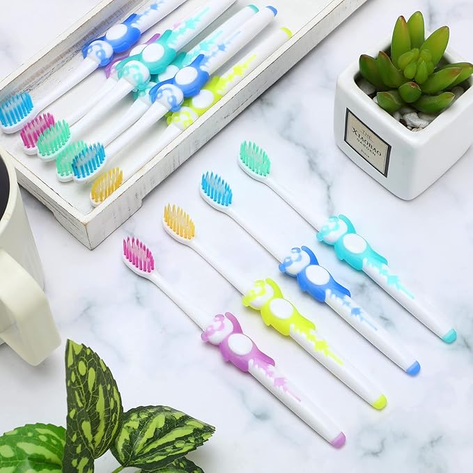 Bokon 100 Pcs Toothbrush for Kids Individually Wrapped Children Soft Disposable Manual Toothbrush Bulk Panda Travel with Bristle Rubber Handle for School Daycare Oral Hygiene