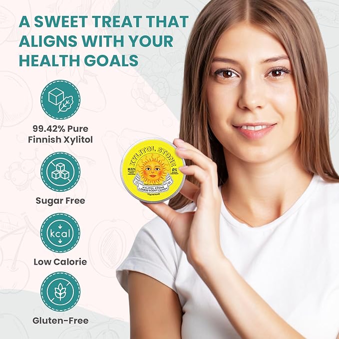 Xylitol Stone Sugar Free Candy - Vegan & Keto Friendly Unique Hard Candy - 100% Natural Flavor Candies - Gluten Free & Non-GMO Breath Freshener Mints - Pack of 3 (Strawberry, Green Grape, Lemon)