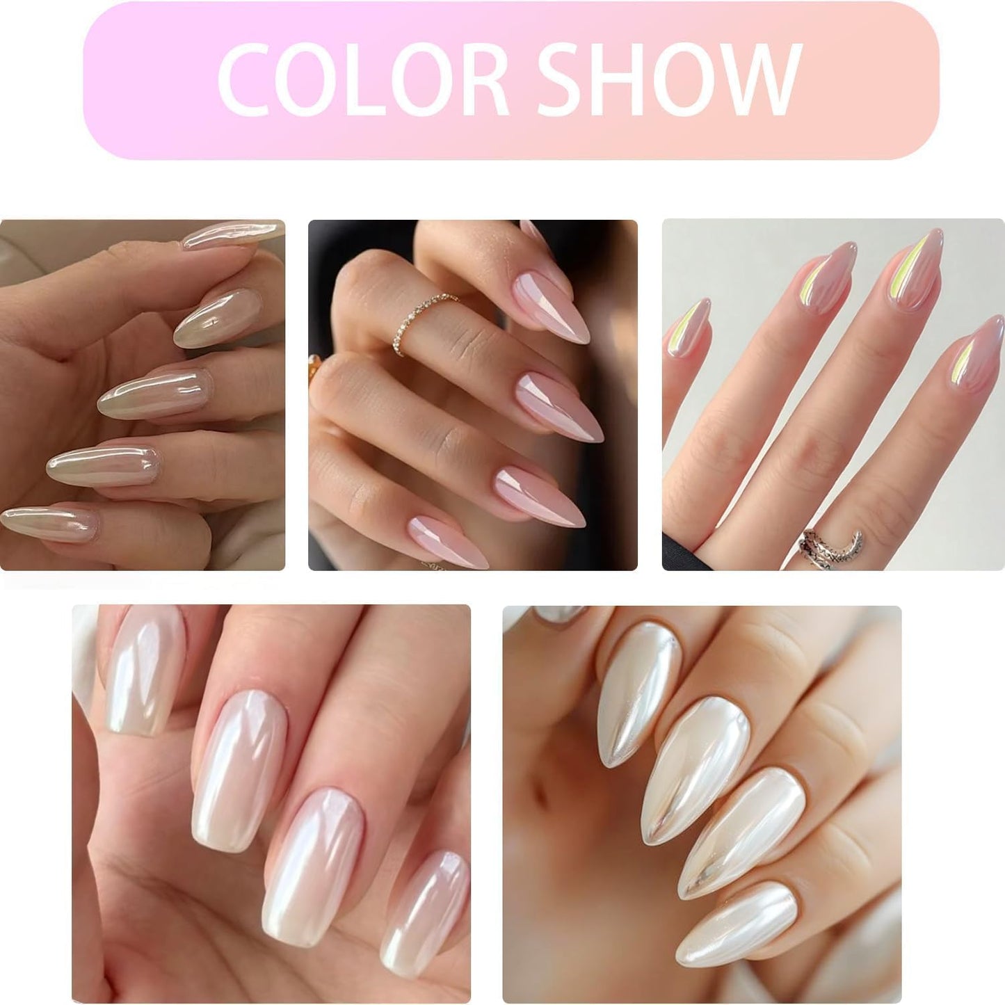 Chrome Nail Powder 4 Jars【Large Capacity 1g】Metallic Mirror Pearl Holographic Pigment Powder, Chrome Powder for Nails for Manicure Nail Art Decoration Sets