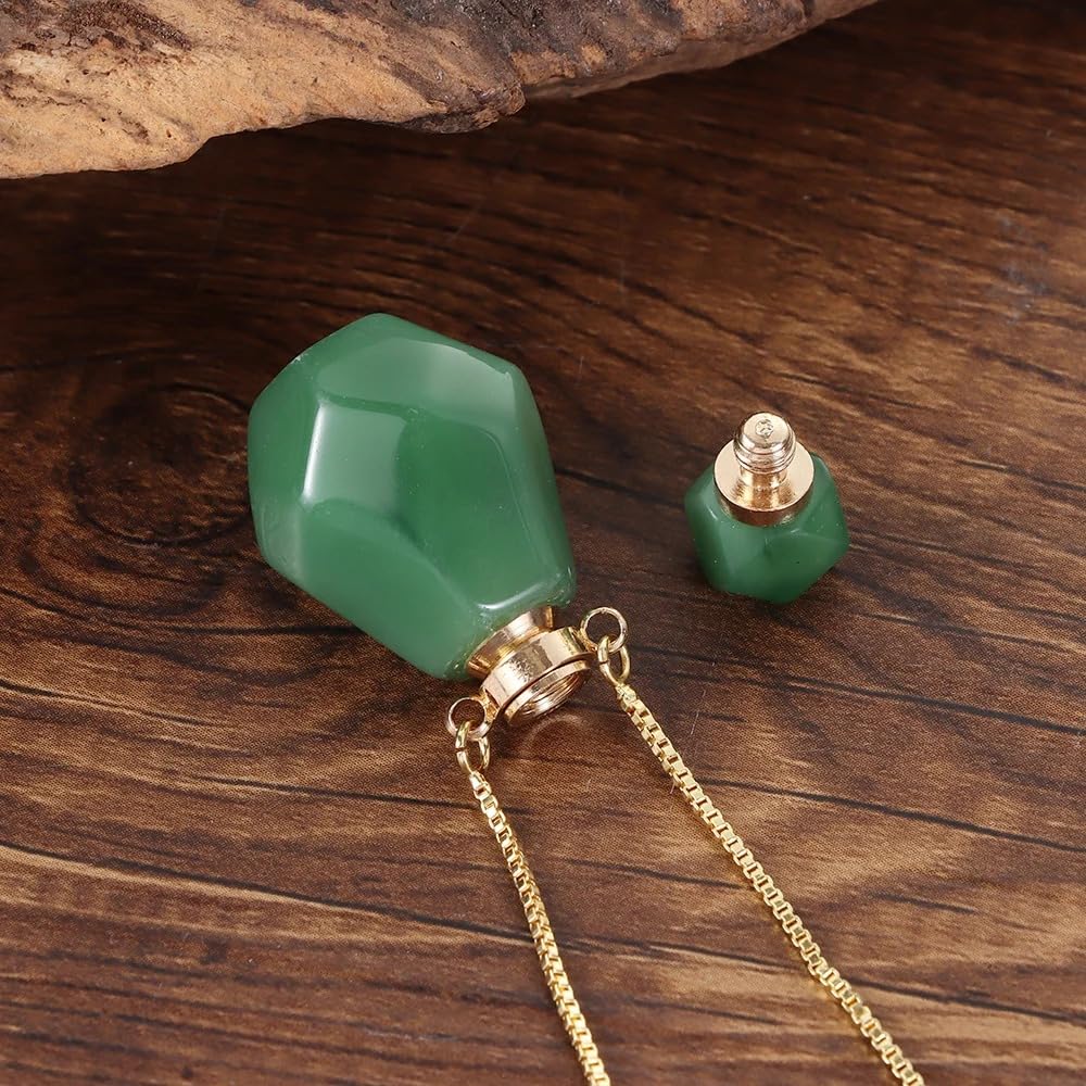 14K Yellow Gold Natural Stone Vial Necklace For Women - Glass Vial Pendant Necklace Water Drop Jar Perfume - Water Container For Liquid Oil Diffuser Jewelry