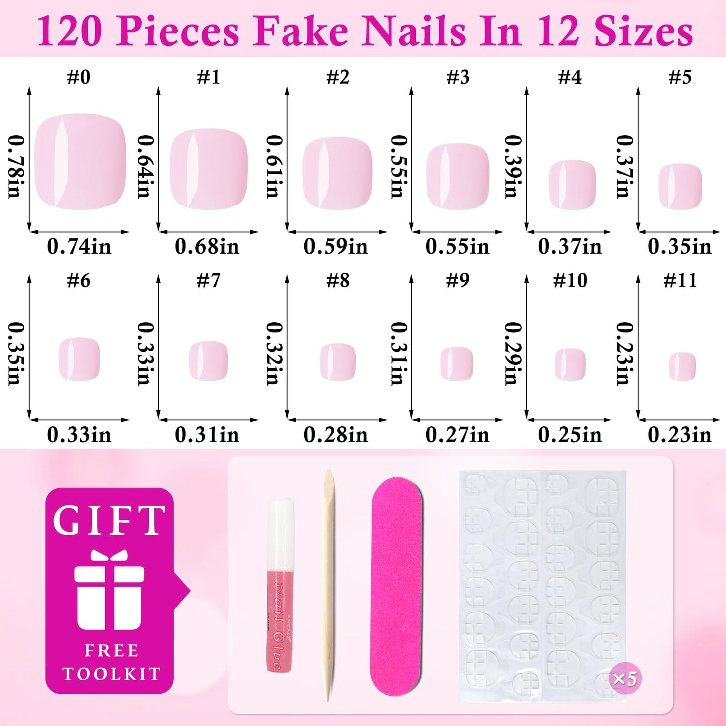 LoveOurHome 120pc Press on Toenails Women Fake Toe Nails with Tabs, Subtle Pink Fake Toenails Press on Toe Nails Glue on Toenail Acrylic Toe Nail Tips Artificial False Toenail for Women Girls