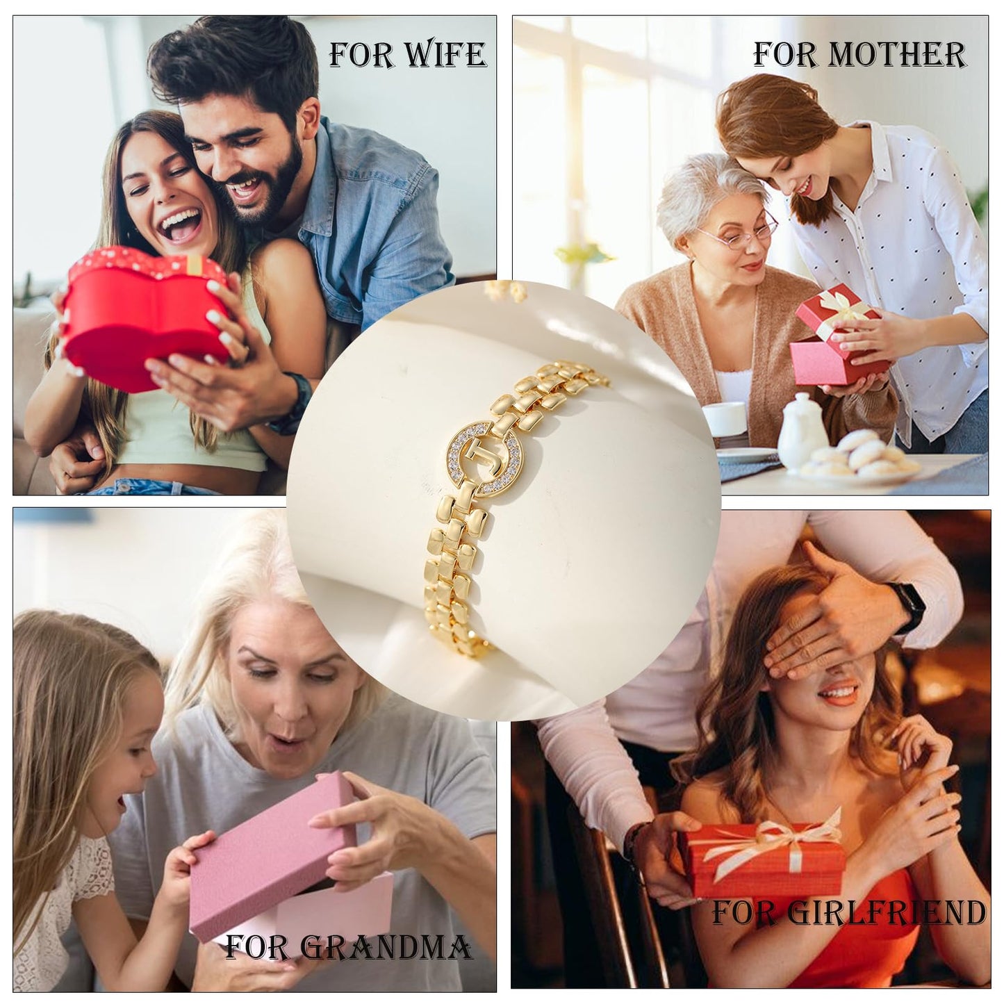 WEDDINEN Initial Bracelet, 14K Gold Plated Letter Bracelet for Women, Thick Bangle Wrist Alphabet Charm Chain, Christmas Jewelry Gift