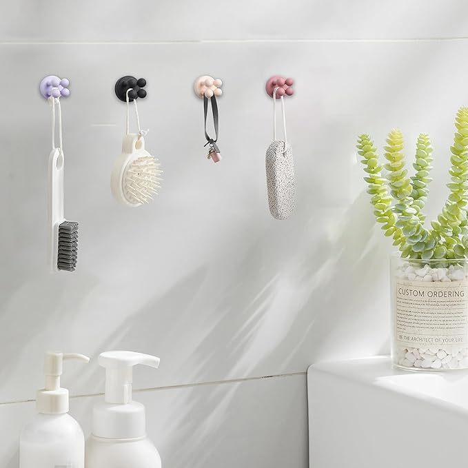 6Pcs Silicone Toothbrush Holders for Bathrooms,Waterproof Self Adhesive Multifunctional Hook for Hanging Towel Key Plug Cable for Bathroom Kitchen Living Room Office YellowGreenPink
