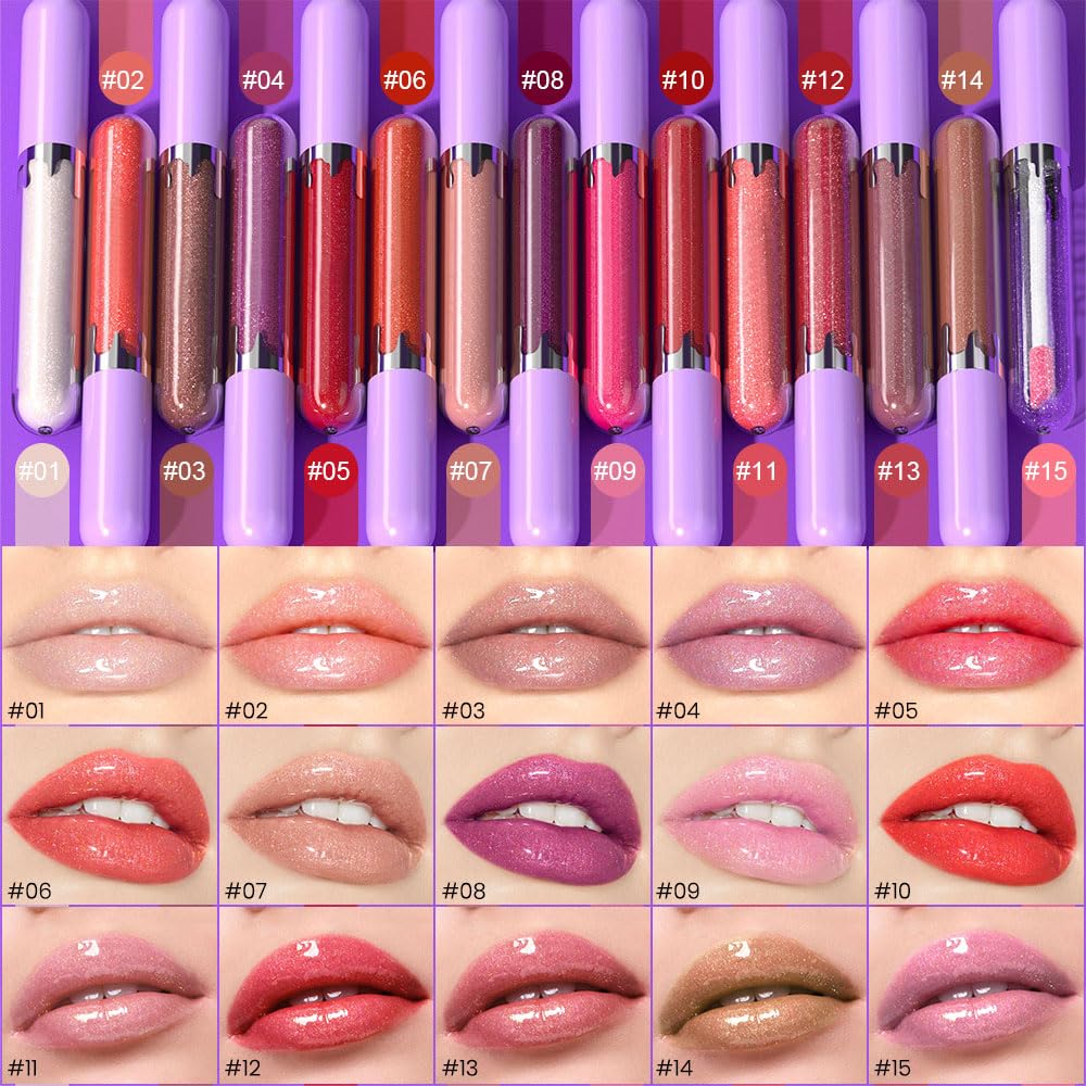 Glitter Liquid Lip Gloss,Pink Shimmer Lipstick, Waterproof Shimmer Lip Stain Lip Glaze, High Shine Long Lasting Shiny Lip Color Makeup 05#