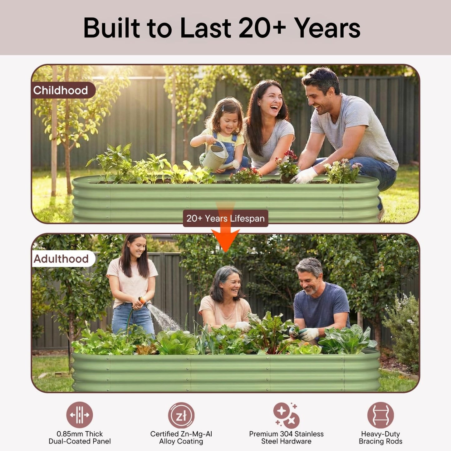Annoell Galvanized Raised Garden Bed 10x2x1 ft, 12" Tall Metal Planter Box for Outdoor Plants Vegetable Herb, Modular Raised Flower Bed with Rust Resistant Coating Long Planter - Moss Green