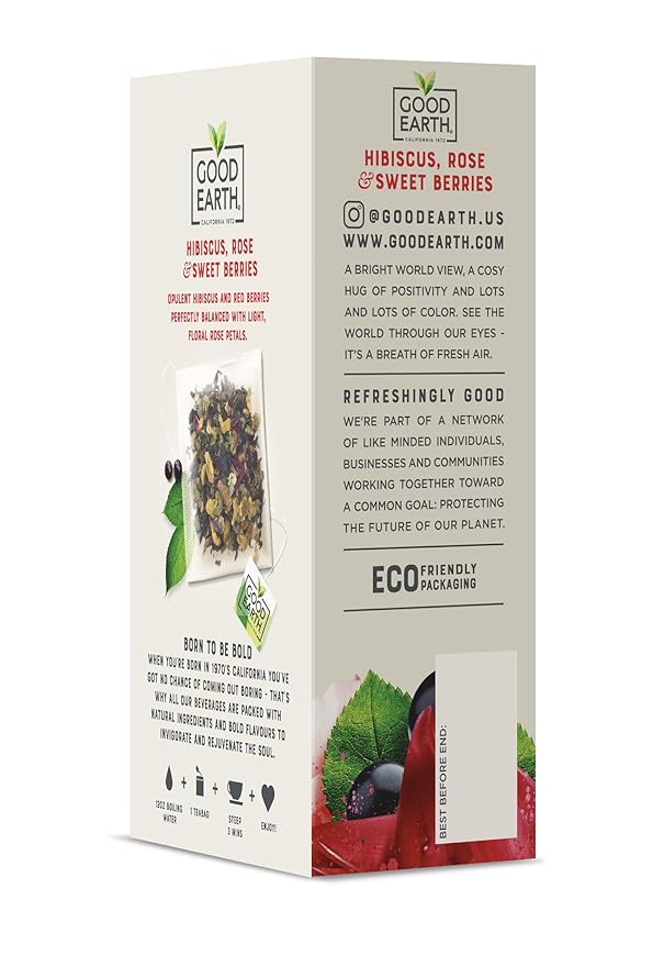 Good Earth Sensorial Blend Flavored Herbal Tea Hibiscus, Rose and Sweet Berries, No Artificial Color, No Preservatives, 15 Bag (Pack of 5)