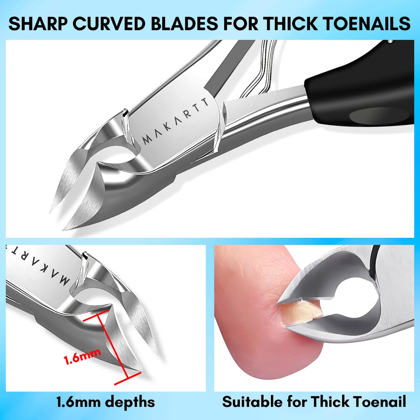 Makartt Toenail Clippers, 5-in-1 Stainless Steel Nail Clipper Set for Thick or Ingrown Toenails, Professional Removal Kit for Men, Women & Seniors