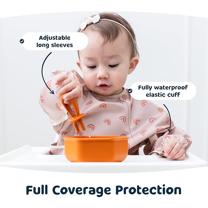 Tiny Twinkle Long Sleeve Bib for Babies & Toddlers – Waterproof Smock Bib for Eating – Machine Washable & Mess-Proof, Baby Feeding Essential & Shower Must-Have(Boho Rainbow, 2-4Y)