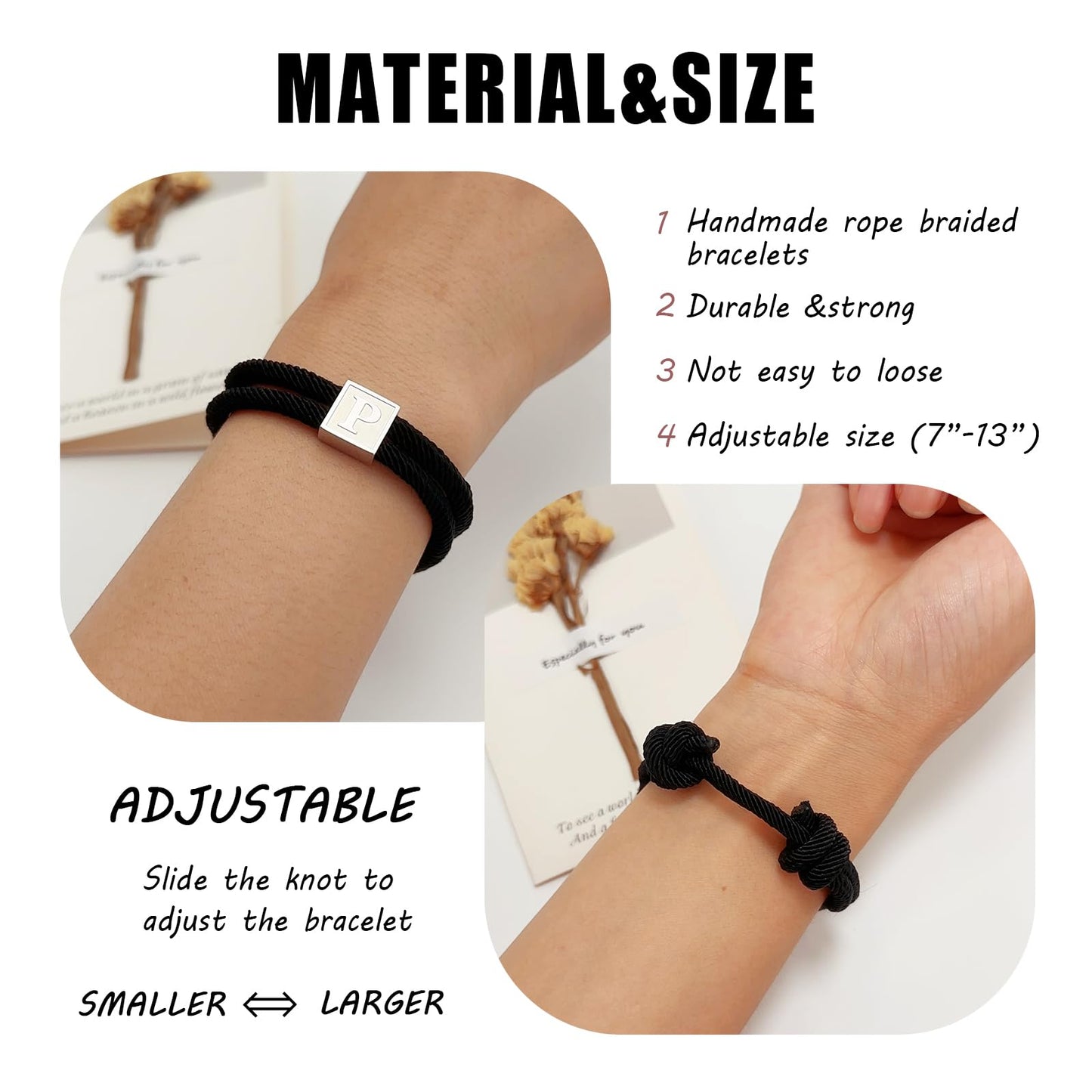BHDJSHX Christmas Stocking Stuffers For Teenager,26 Letter Alphabet Bracelet (Letter L) - Adjustable Black Rope Initial Jewelry for Couples, Friends & families