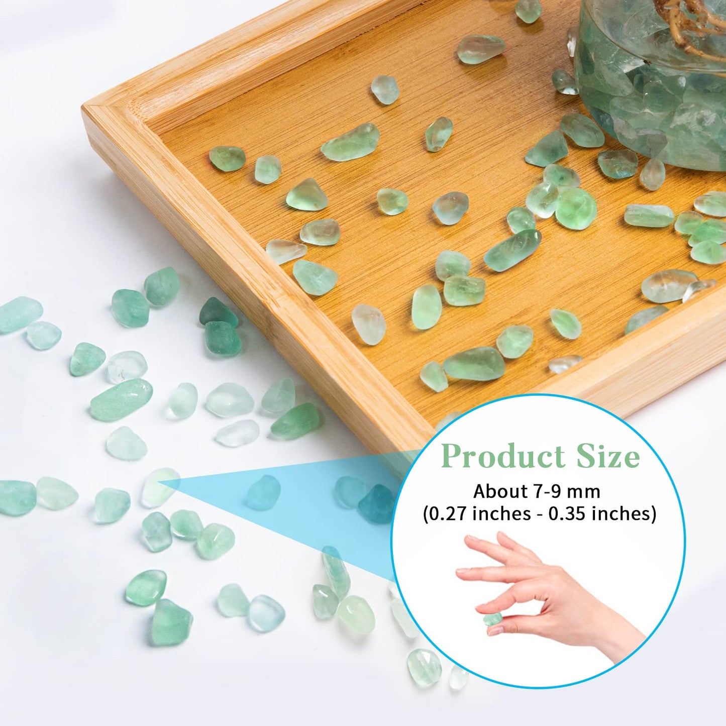 QICQDRAM Natural Green Flourite Crystals Bulk 0.9 Lb/405g Small Tumbled Chips Crystal Stone Decorative Pebbles for Home Decoration & Fish Turtle Tank, Vase Filler, Plants Decor