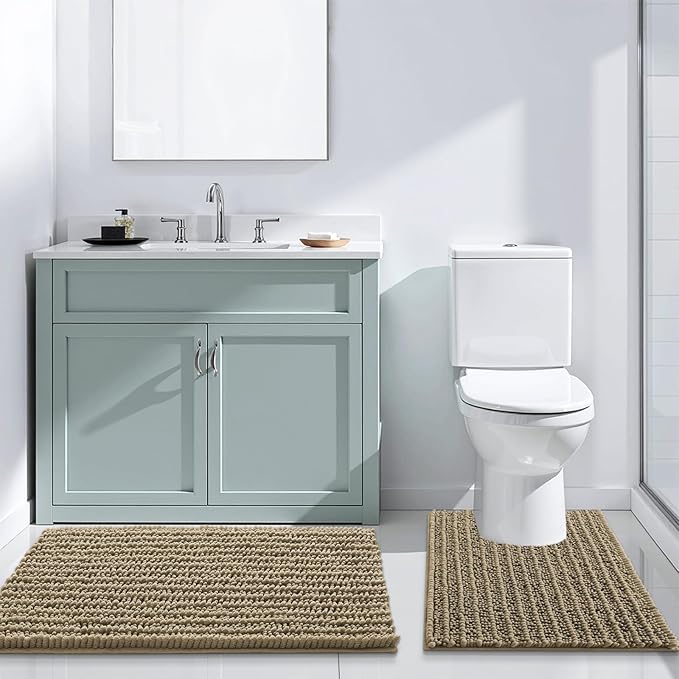 Arotive Luxury Chenille Bathroom Rug Mat, Extra Soft Thick Absorbent Shaggy Bath Rugs, Non-Slip Machine Wash Dry, Plush Bath Mats for Bathroom, Shower and Tub, 50x30, Camel