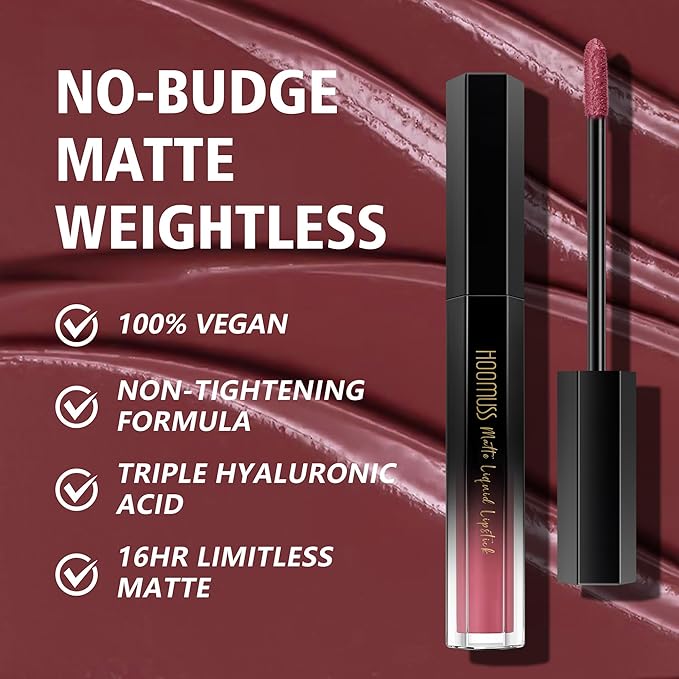 Dark Red Lipstick Long Lasting, Matte Liquid Lipsticks for Women Non Transfer Smudgeproof Smooth and Easy to Appy Cruelty Free Lip Color,M55 Dusty Rose