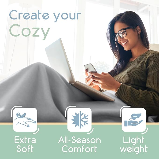 Vellux King Size Microfleece Blanket | Fleece Bed Blanket | All-Season Comfort | Supersoft Lightweight | Plush Throw Blanket for Bed Couch or Sofa | Pet-Friendly | Light Grey