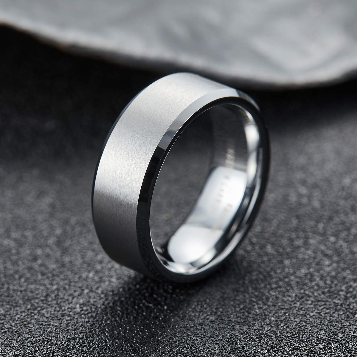 King Will Silver 9mm Men's Wedding Ring - Brushed Matte Finish, Beveled Polished Edge, Comfort Fit Size 15