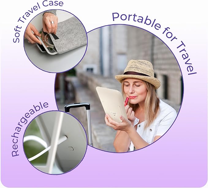stylPro Glow and Go Travel Mirror - Makeup Mirror with Lights Perfect for Hair Styling - USB Rechargeable - with Protective Sleeve - 1 pc