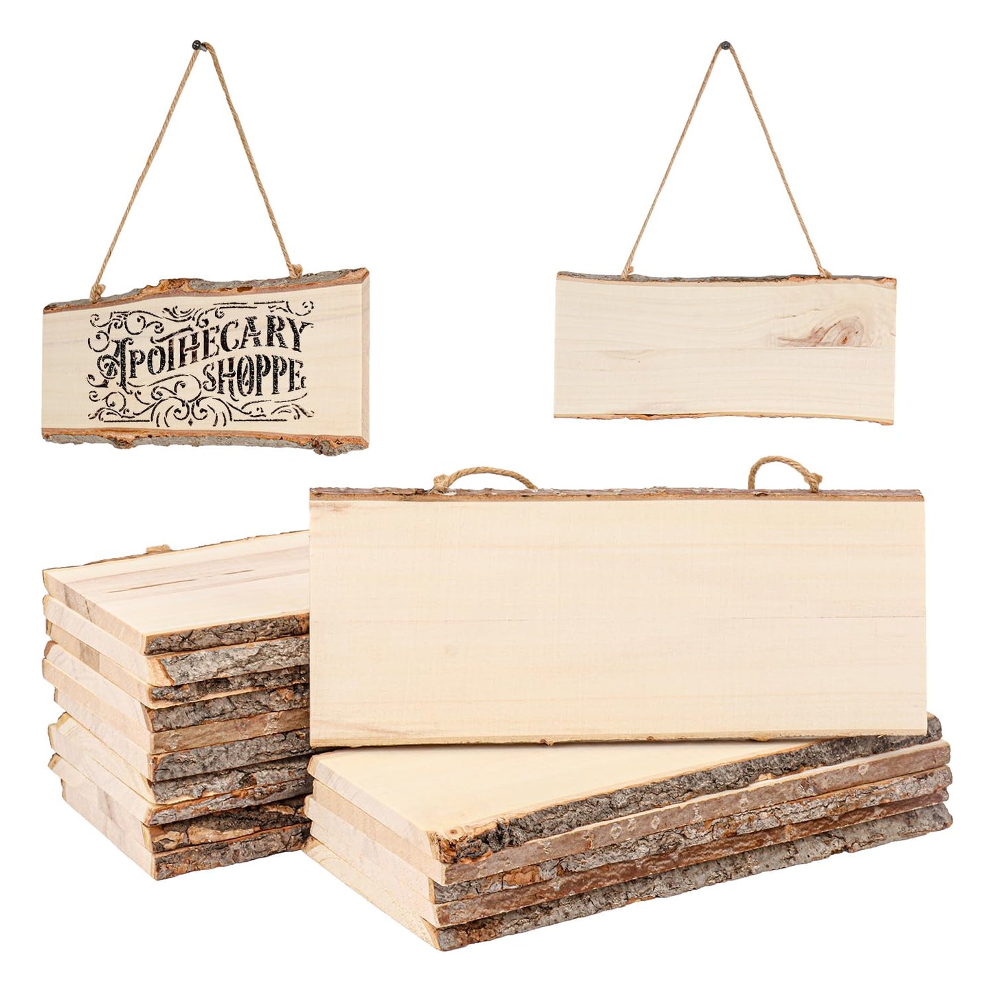 IHDYPPEW 18 Pack Wood Signs, Unfinished Rectangle Wooden Plaque with Rope, Live Edge Wood Plaque for DIY, Burning Carving, Wedding, Restaurant, Home Decor (4 x 10 Inch)