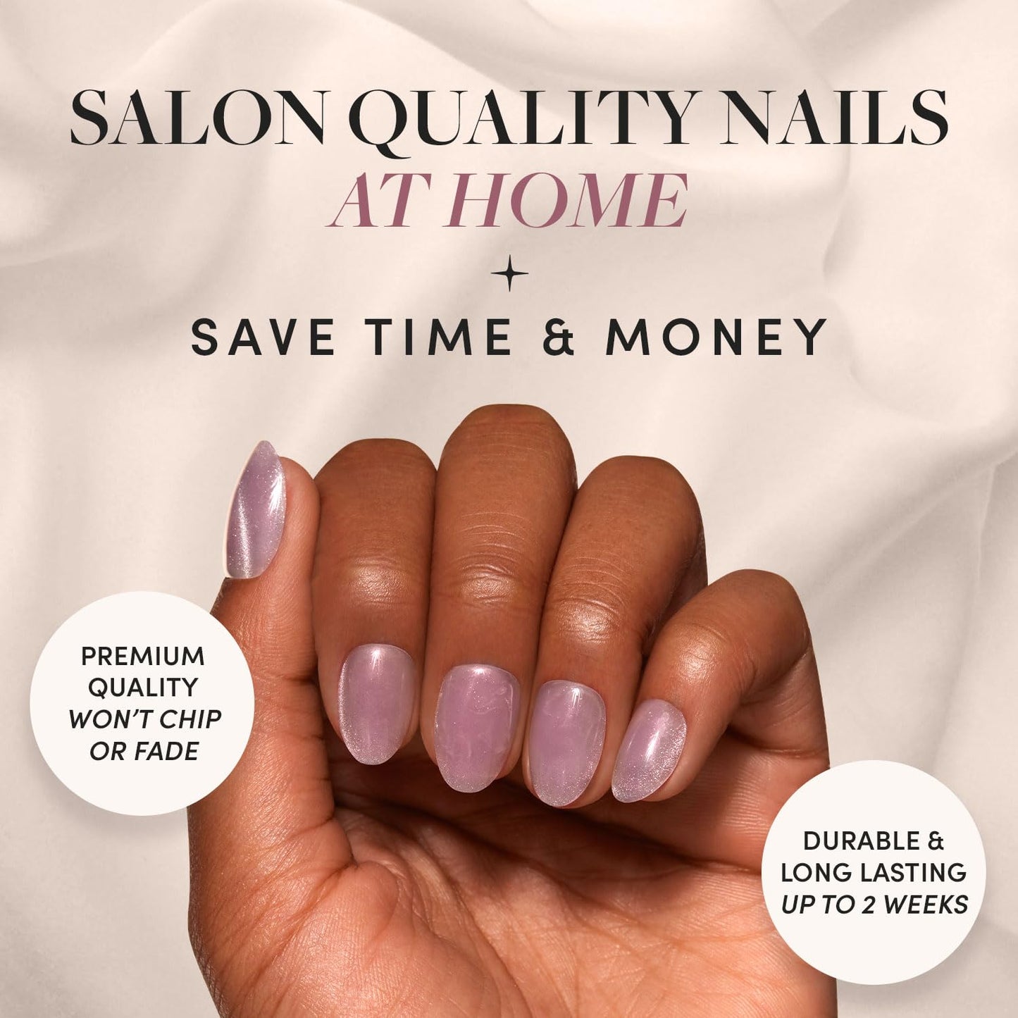 Glamnetic Press-On Nails Bundle - Soft Teal, Fairy Dust & Fiery Red | Short Almond Light Blue Fake Nails with Glossy Finish | Short Oval Beige-Pink False Nails with a Metallic Finish | Bright Red Shor