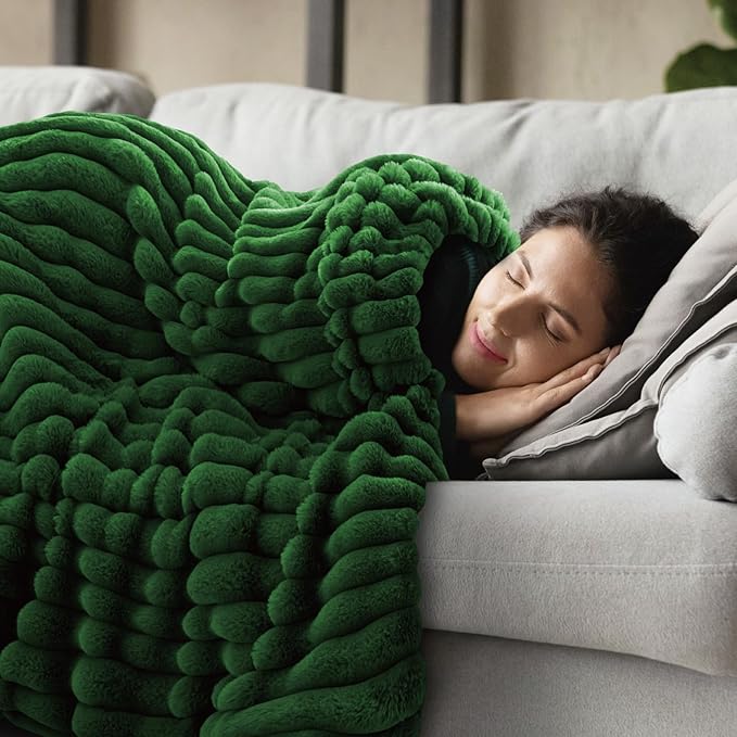INFIIXSO Sherpa Throw Blanket for Couch - Super Soft & Warm Striped Fleece Blanket, Cozy Plush Fluffy Blanket All Season Use (Dark Green, 60x80 Inches)