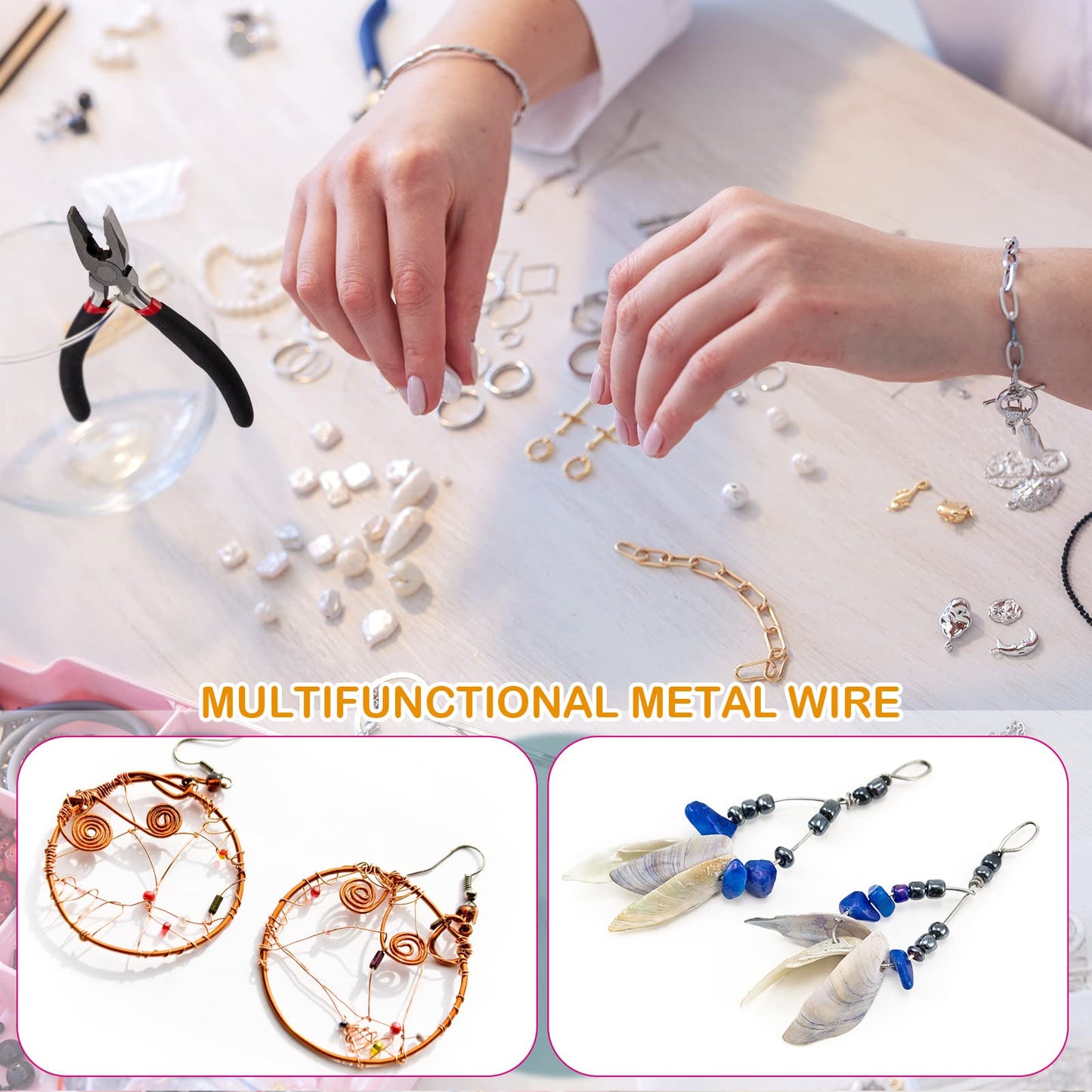 Funrous 5 Rolls 5 Size Jewelry Wire 18, 20, 22, 24, 26 Gauge Copper Wire Kit Jewelry Beading Bendable Craft Metal for Making Crafts, Sculpting with a Pliers(Silver)