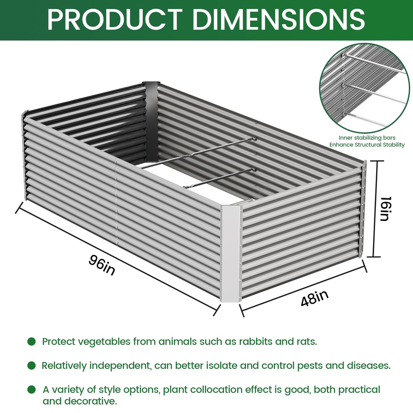 FRIZIONE 2pcs Tall 8x4ft Galvanized Raised Garden Bed Outdoor,Above Ground Garden Bed for Vegetable,Metal Raised Beds for Flower,Steel Raised Beds for Gardening