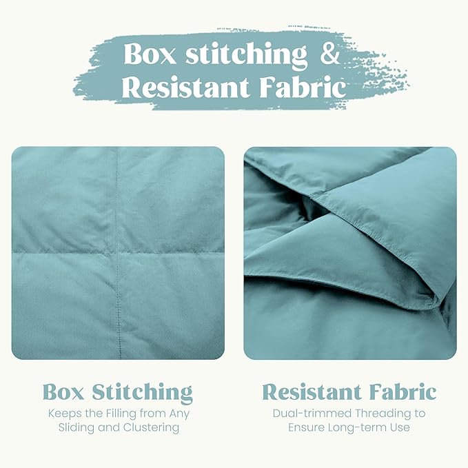 puredown® Queen Size Blanket for Bed, Ultra Soft Lightweight Down & Feather Fill, All Season Blanket, Machine Washable, 88"X90", Sea Blue